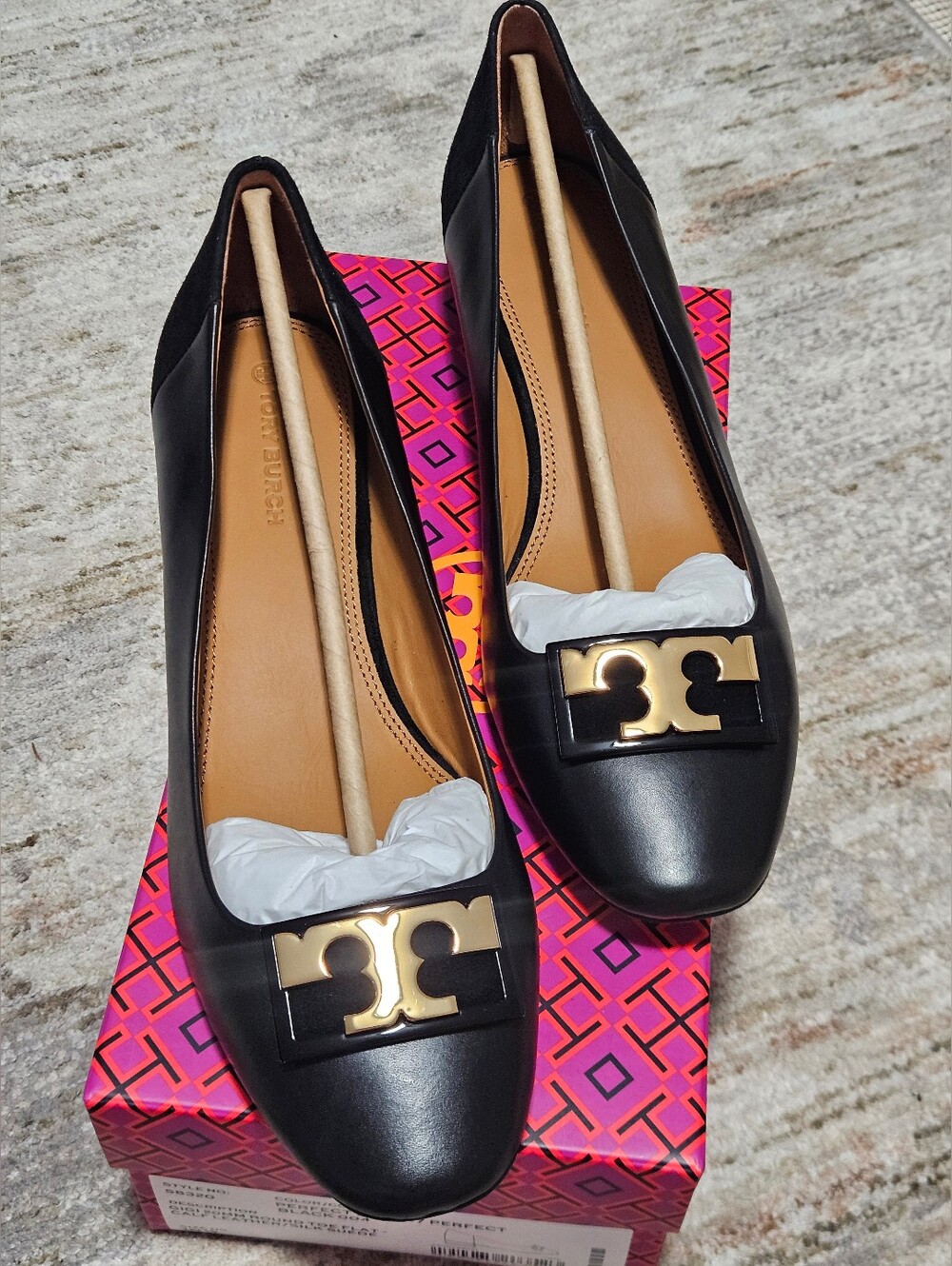 Tory Burch GIGI 20MM Round Toe- Flat Calf Leather In Black Women's Size 10.5 New